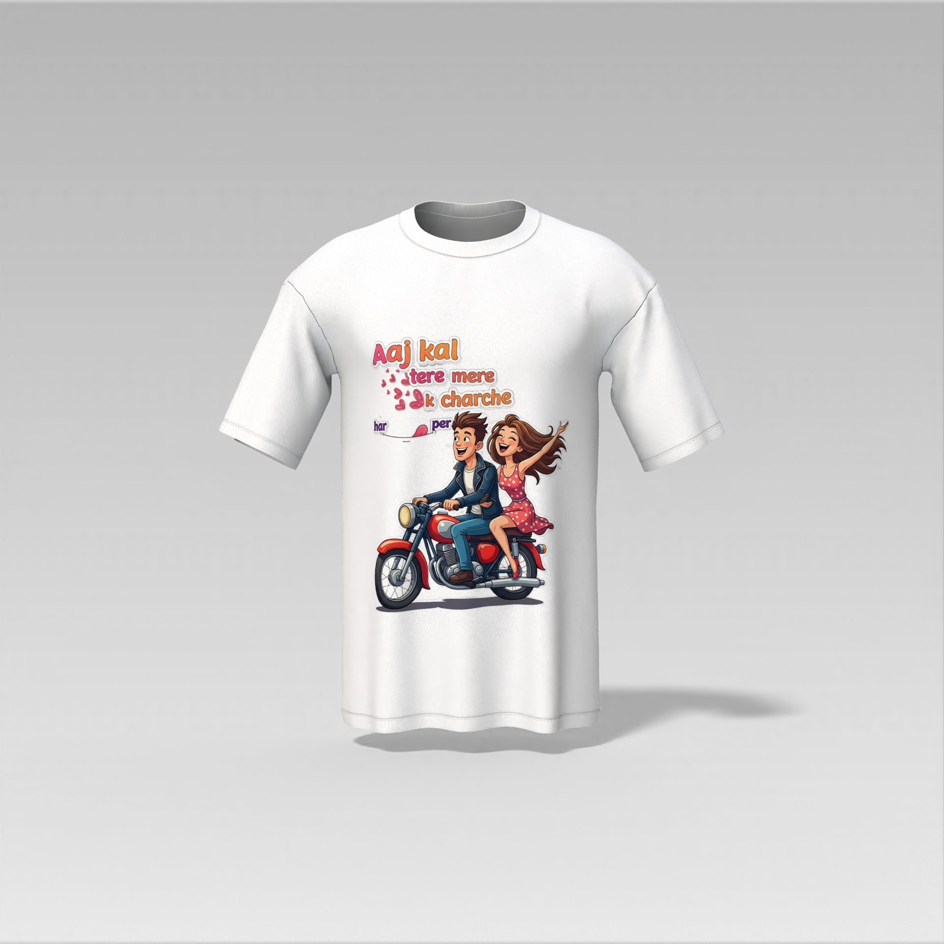 "Aaj Kal Tere Mere Pyar Ke Charche" Couple Ride T-Shirt – Old Masala Tee